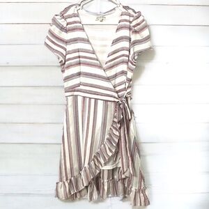 Listicle Boho Striped Asymmetrical Ruffle Hem Wrap Dress, Size Medium New, NWT